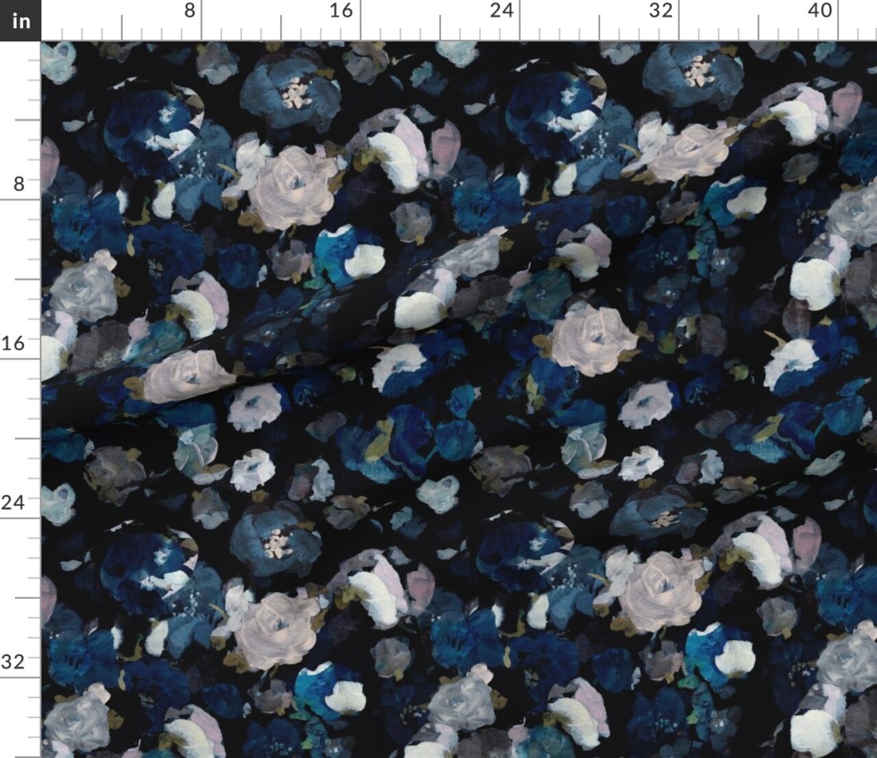 Floral Dark Modern Painted Flowers Blue Moody Romantic Custom Printed Fabric by Spoonflower Various Fabrics by the Yard or Fat Quarter